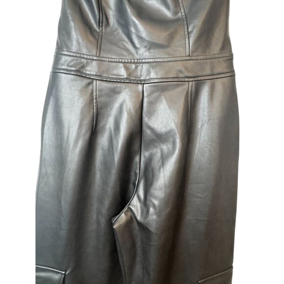 2/$30 ZARA Small High-Waisted Faux Leather Halter Bib Overalls Cargo Style - Picture 11 of 16